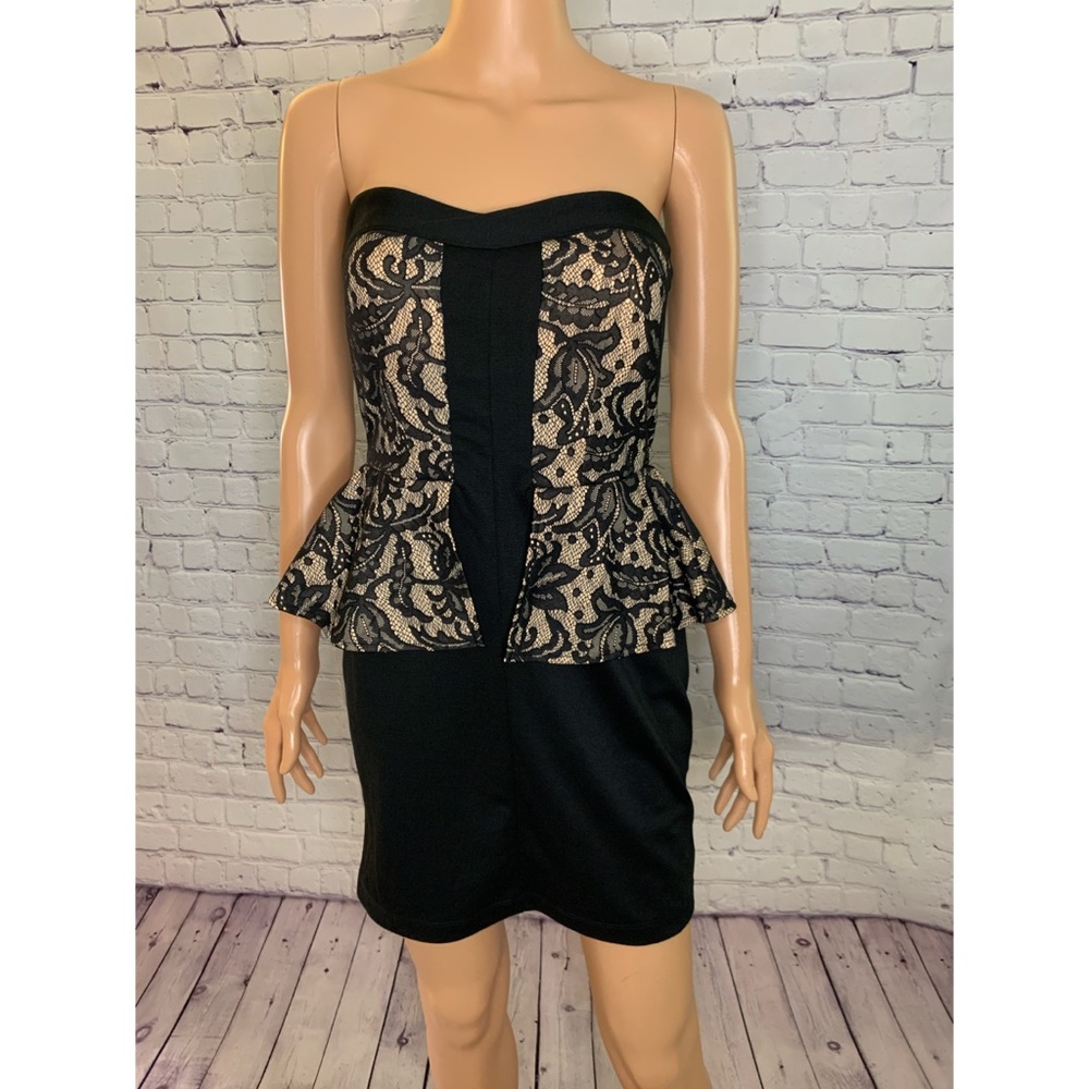 Heart Soul NWT Lace Tan & Black Mini Bodycon cocktail dress size small